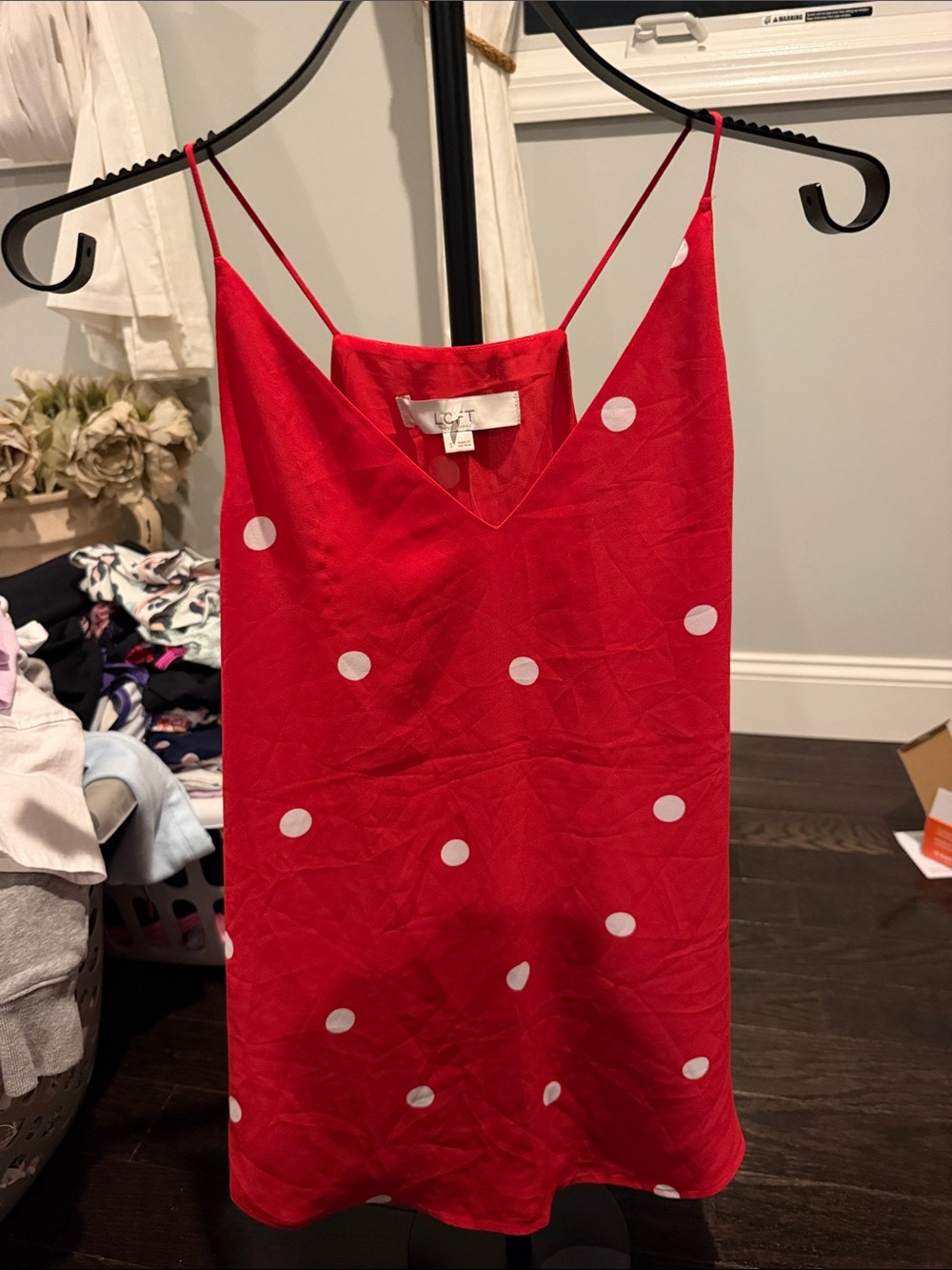 LOFT Red Polka Dot Slip Camisole